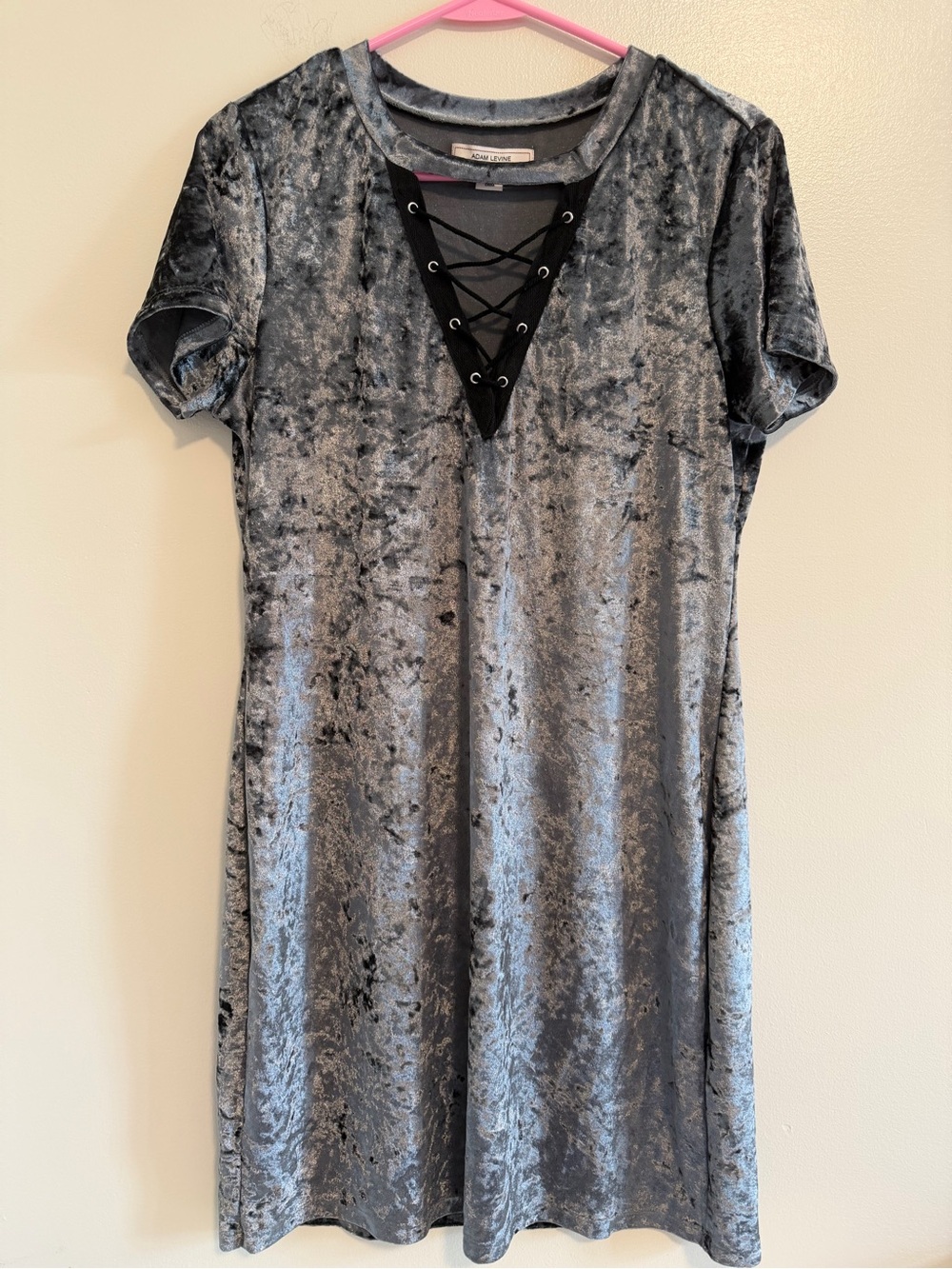 Adam Levine Collection Crushed Velvet Lace-Up Mini Dress - Gray